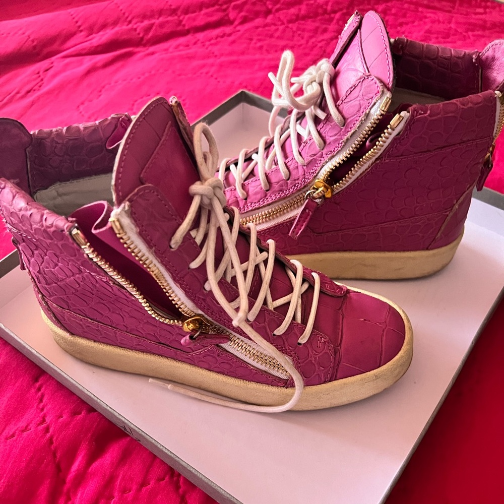 Giuseppe Zanotti Pink and Gold High-Top Sneakers